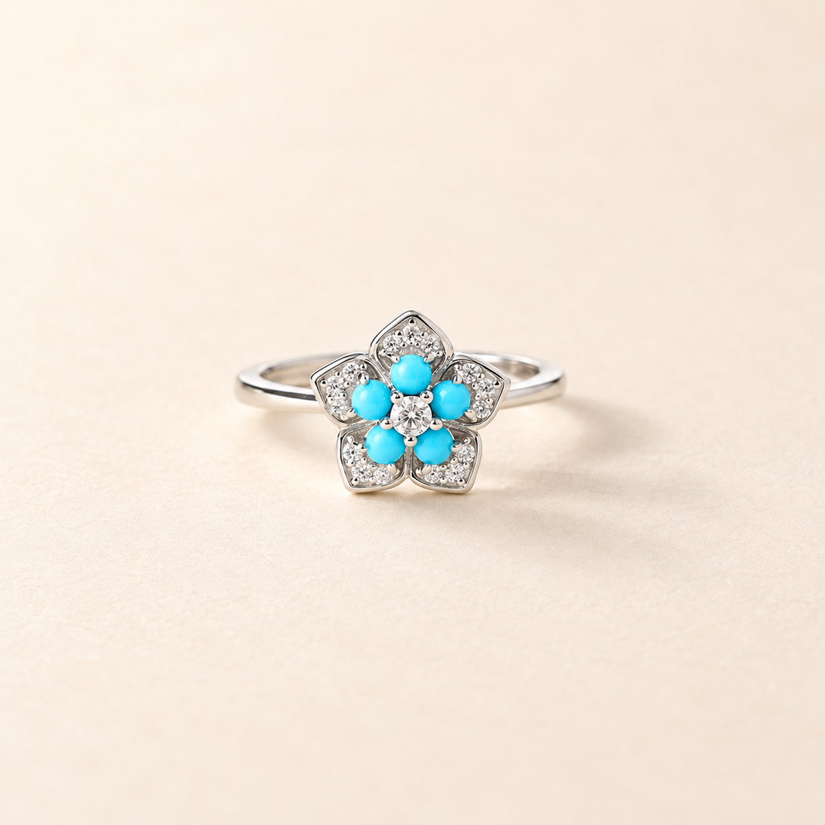 Natural turquoise flower ring in S925 sterling silver