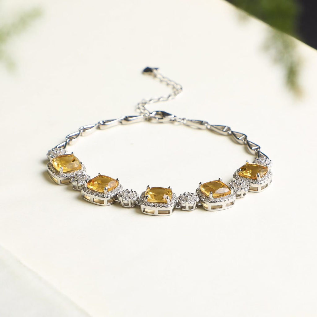 Natural Brazilian citrine bracelet, cushion-cut gemstone setting detail