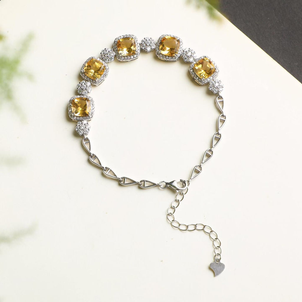 Natural Brazilian citrine bracelet in S925 sterling silver, full product view