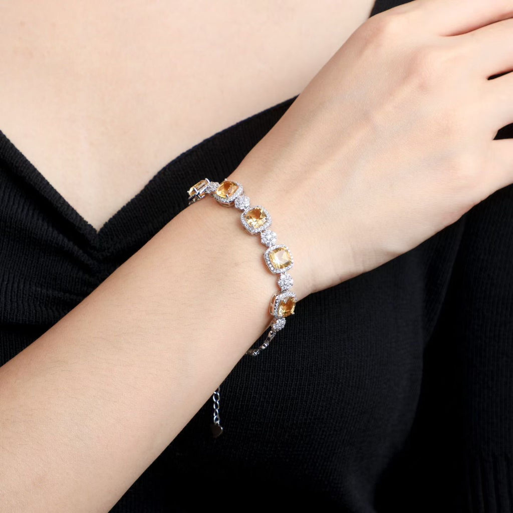 Natural Brazilian citrine sterling silver bracelet worn on wrist
