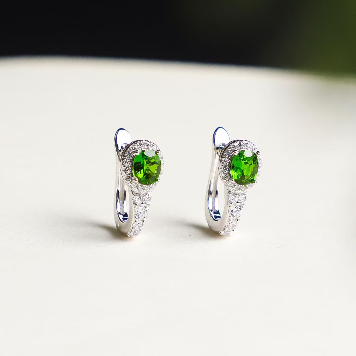 Natural 1 carat chrome diopside halo earrings in 925 sterling silver
