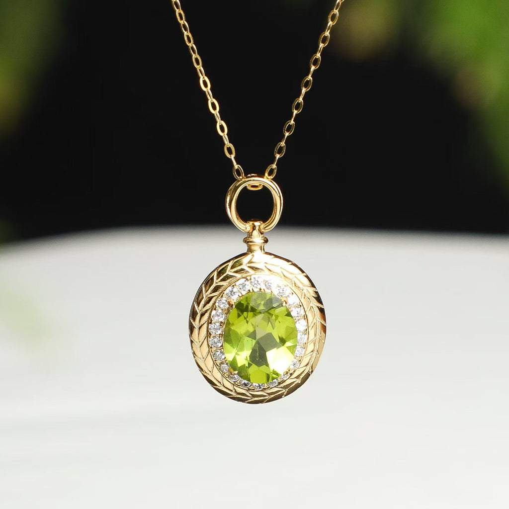 Natural 2.1 carat peridot oval pendant necklace in 925 sterling silver