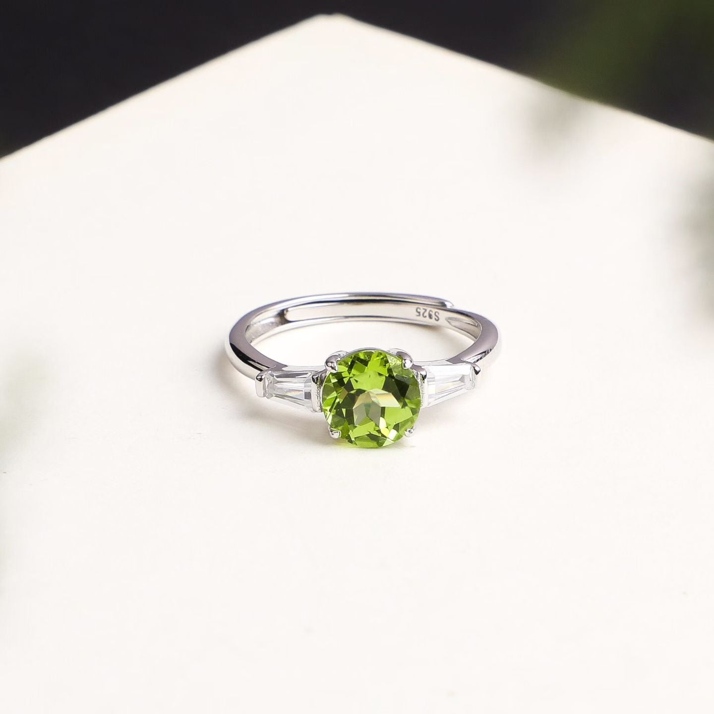 Natural 1.5 carat peridot three-stone ring in 925 sterling silver