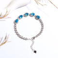 Natural Swiss blue topaz link bracelet in S925 sterling silver, full product view